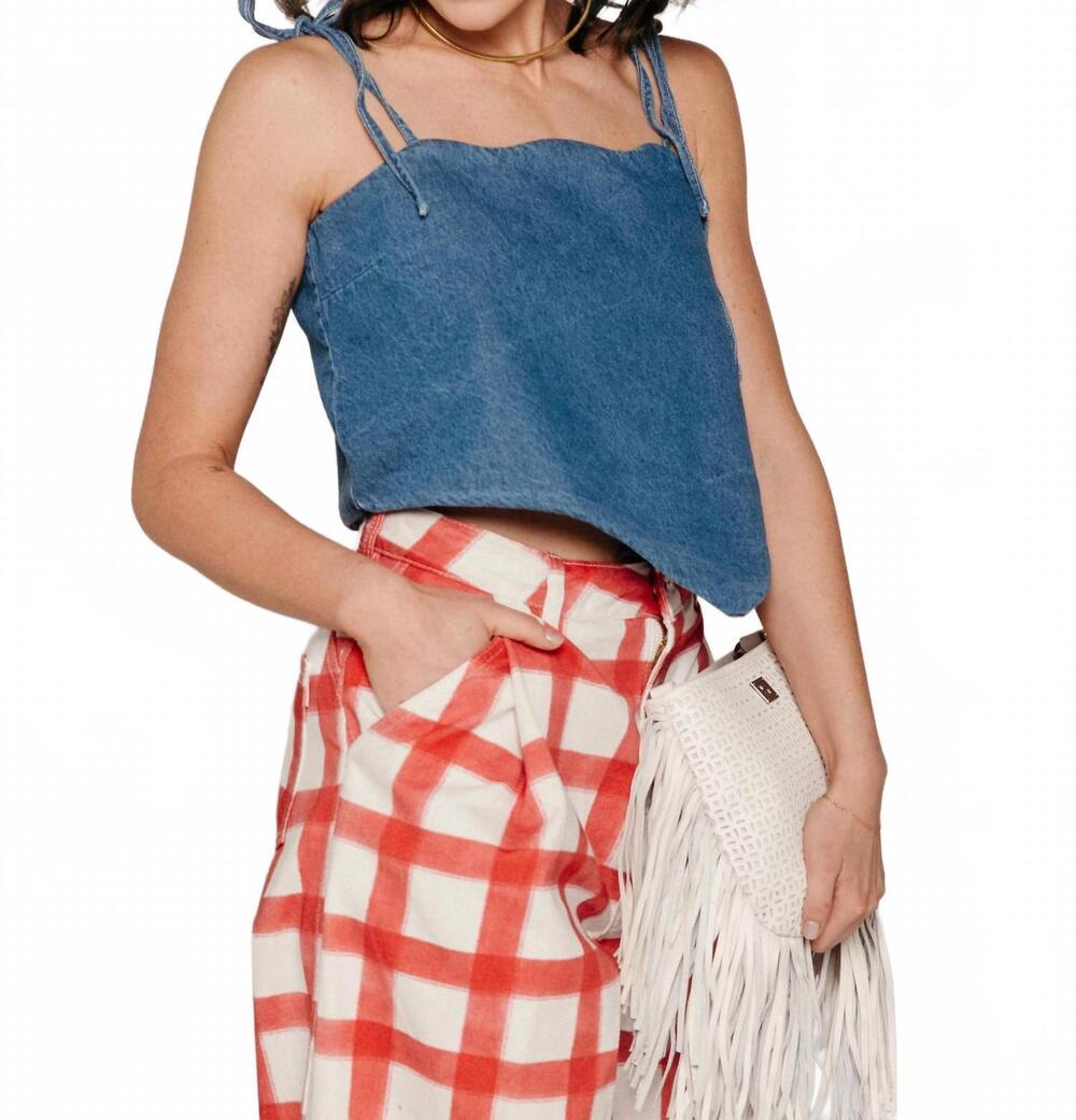 NEW SIXXTA celebration tie strap top in classic denim